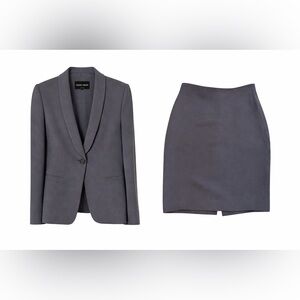 Giorgio Armani Main Line Grey 100% Wool Suit Set (Blazer + Skirt), Size US 6/4